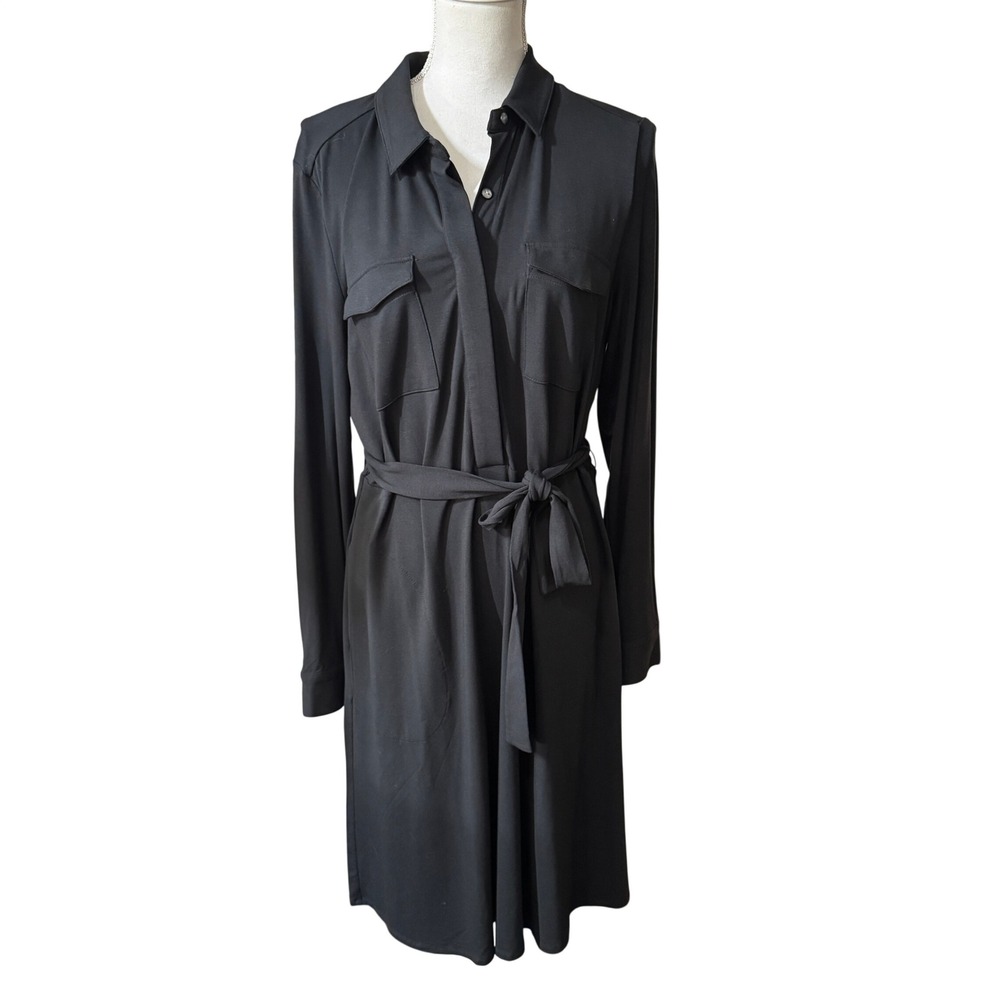 J. Jill Wearever Black Long Sleeve Shirt Dress Medium Tall Midi Capsule Work NWT